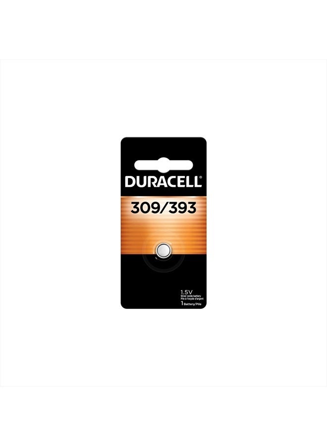 Duracell 309/393 Silver Oxide Button Battery, 1 Count Pack, 309/393 1.5 Volt Battery, Long-Lasting for Watches, Medical Devices, Calculators, and More