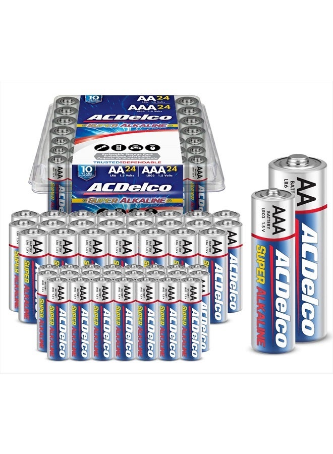 ACDelco AA and AAA 48-Count Combo Pack Super Alkaline Batteries, 24-Count Each, 10-Year Shelf Life, Recloseable Packaging