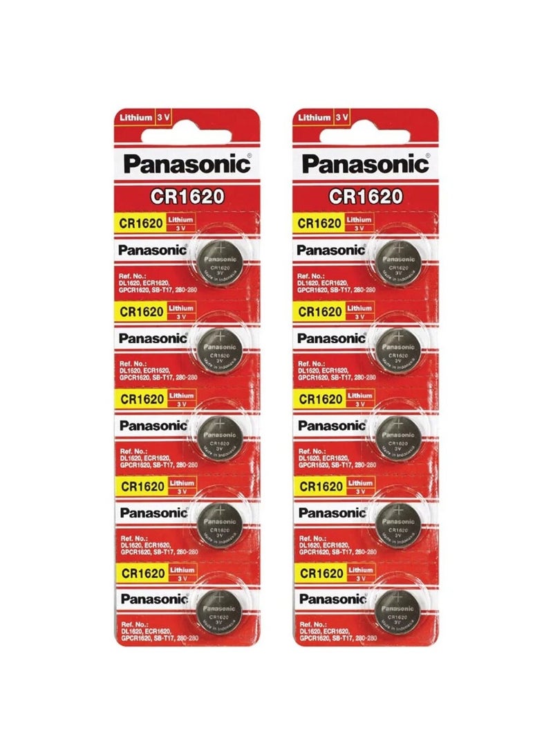 10-Pieces Panasonic CR1620 Lithium 3V Indonesia Batteries