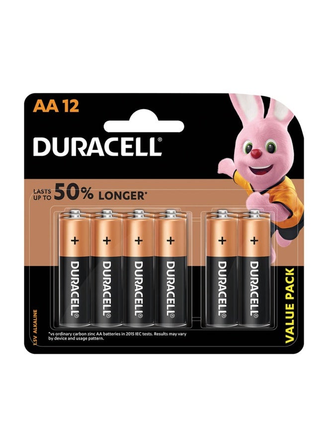 Pack Of 12 Duracell Aa 1.5V Alkaline Batteries Extra Life Long Power