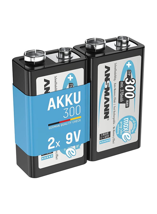 9V Block Batteries [Pack Of 2] 300Mah Nimh Precharged Rechargeable 9V E-Block Battery For Walkie Talkies, Speakers, Microphones, Multimeters, Clock Radios, Remote Control Cars, Toys