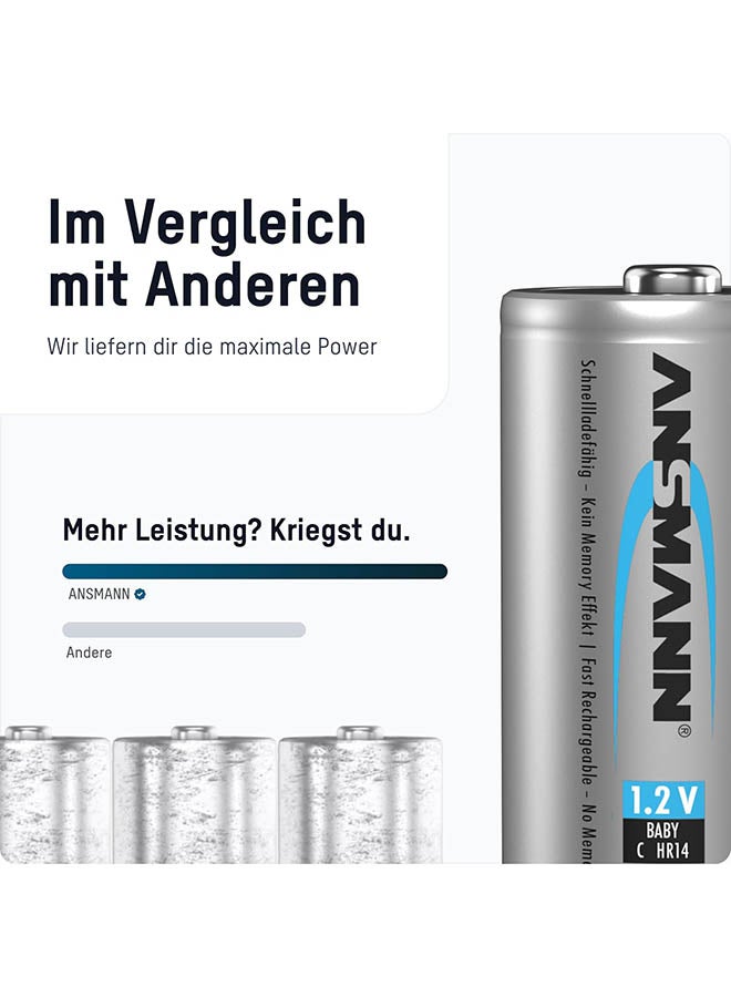 Battery C 4500 Mah Nimh 1.2 V (2 Pieces) - Baby C Batteries Rechargeable, High Capacity And Maxe Low Self-Discharge For High Power Requirements And Years Of Use