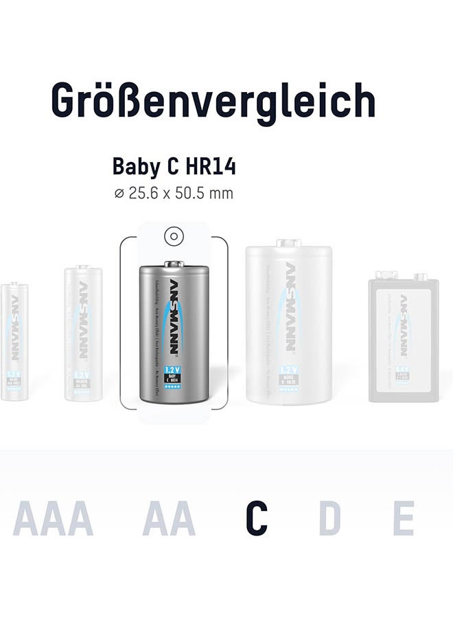 Battery C 4500 Mah Nimh 1.2 V (2 Pieces) - Baby C Batteries Rechargeable, High Capacity And Maxe Low Self-Discharge For High Power Requirements And Years Of Use