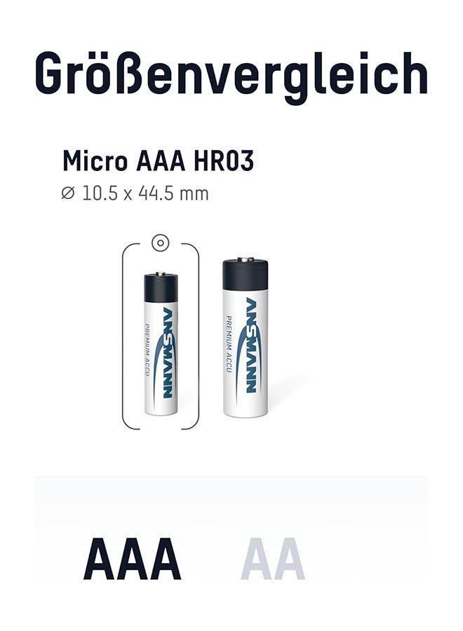 Battery AAA Type 1100 Mah (Min. 1050 Mah) Nimh 1.2 V (4 Pieces) - Micro AAA Batteries Rechargeable, High Capacity For High Power Requirements