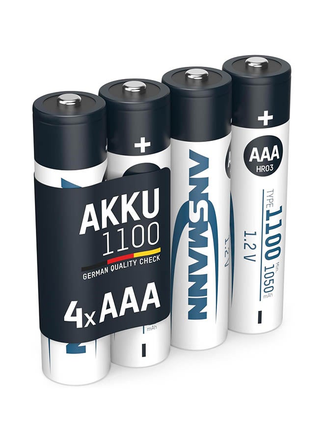 Battery AAA Type 1100 Mah (Min. 1050 Mah) Nimh 1.2 V (4 Pieces) - Micro AAA Batteries Rechargeable, High Capacity For High Power Requirements