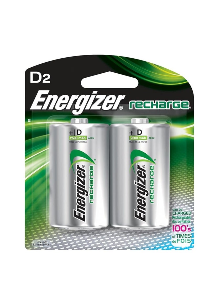 Energizer Rechargeable D Batteries (Nimh, 2500 Mah)- 2 Count, Silver, Nh50Bp-2 Multicolour