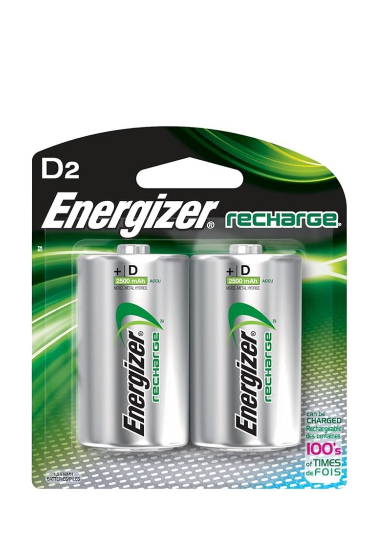 Energizer Rechargeable D Batteries (Nimh, 2500 Mah)- 2 Count, Silver, Nh50Bp-2 Multicolour