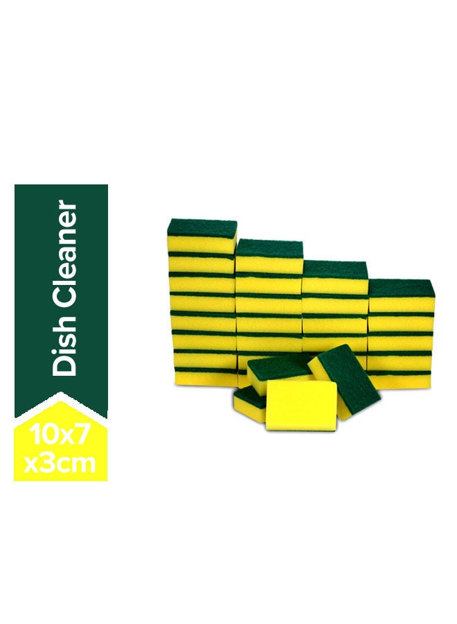 Double Faced Washing Scrub 30 Sponge Pad Yellow/Green 10x7x3cm