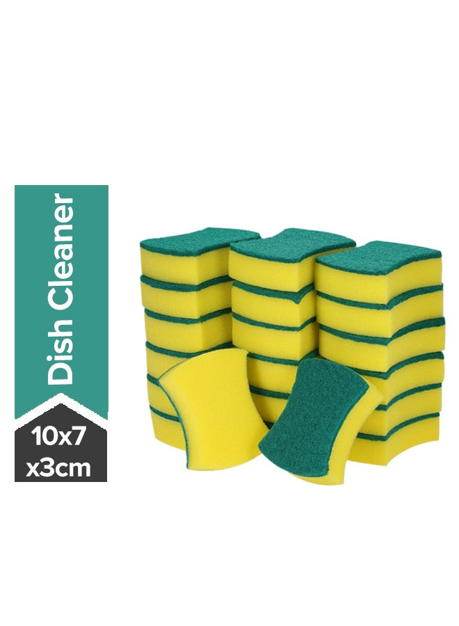 20-Piece Double Faced Washing Scrub Sponge Pad Yellow/Green 10x7x3centimeter