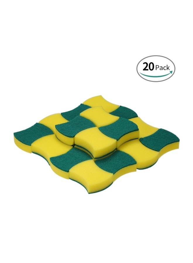 20-Piece Double Faced Washing Scrub Sponge Pad Yellow/Green 10x7x3centimeter