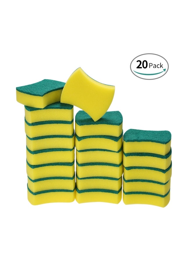 20-Piece Double Faced Washing Scrub Sponge Pad Yellow/Green 10x7x3centimeter