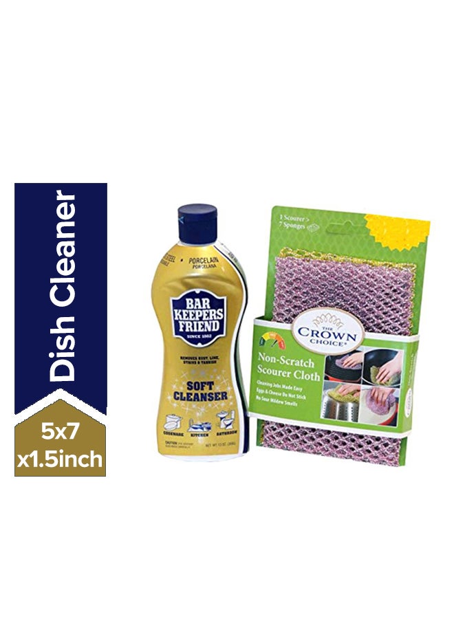 Soft Cleanser Liquid And Non Scratch Scouring Scrubber Kit Purple/Yellow 5x7x1.5inch