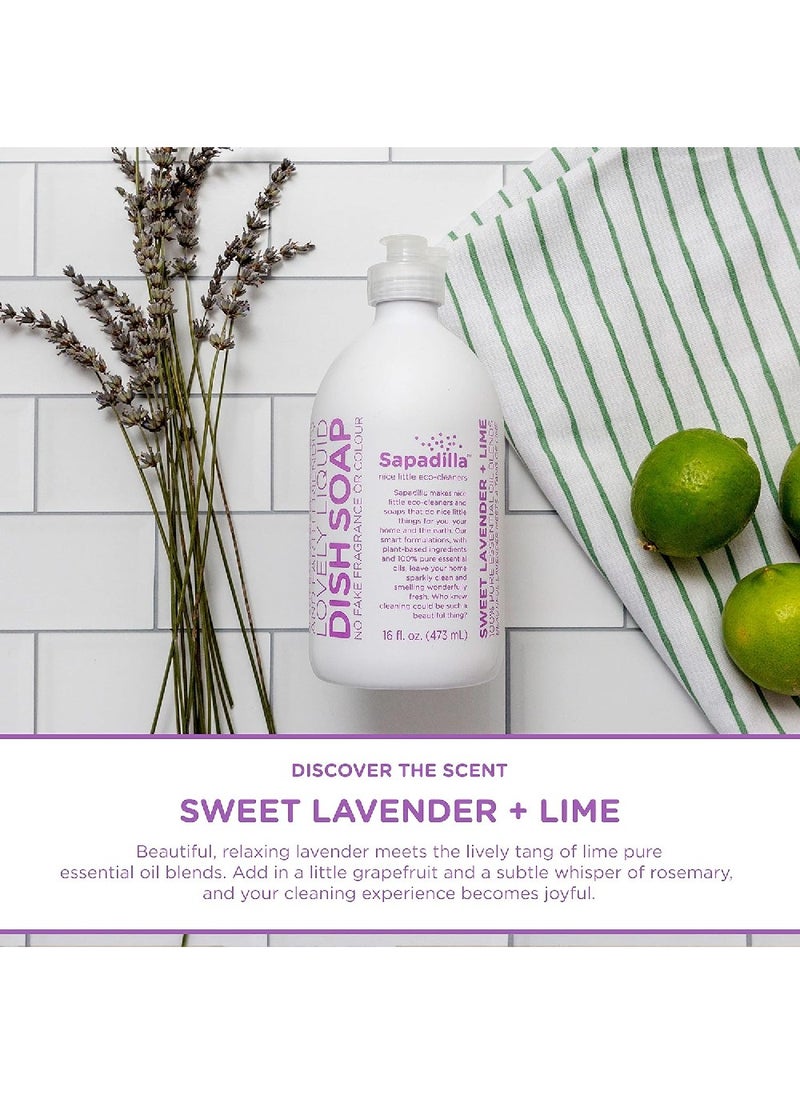 Liquid Dish Soap - Sweet Lavender + Lime - Made with 100% Pure Essential Oil Blends, Tough on Grease, Aromatic & Fragrant Dishwashing Liquid, Plant Based, Biodegradable, 12 Ounce (Pack of 1)