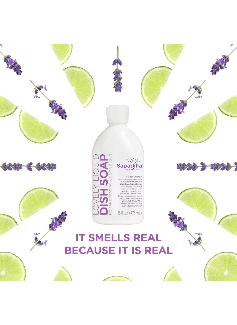 Liquid Dish Soap - Sweet Lavender + Lime - Made with 100% Pure Essential Oil Blends, Tough on Grease, Aromatic & Fragrant Dishwashing Liquid, Plant Based, Biodegradable, 12 Ounce (Pack of 1)