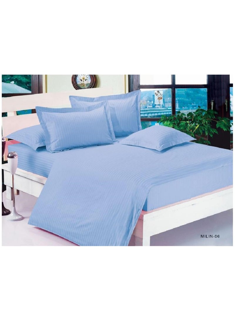 4-Piece Single Size Sateen Striped Zipper Closure Duvet Cover Set Cotton Blend Blue 160 x 200cm