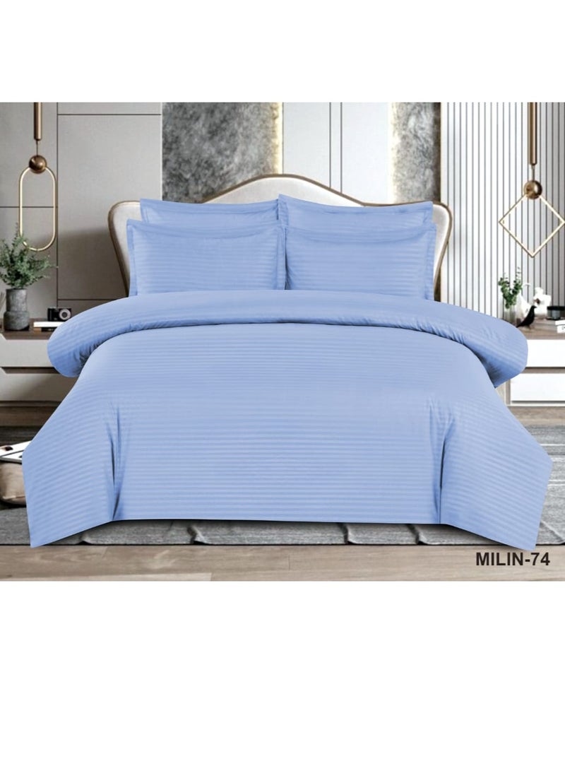 4-Piece Single Size Sateen Striped Zipper Closure Duvet Cover Set Cotton Blend Blue 160 x 200cm