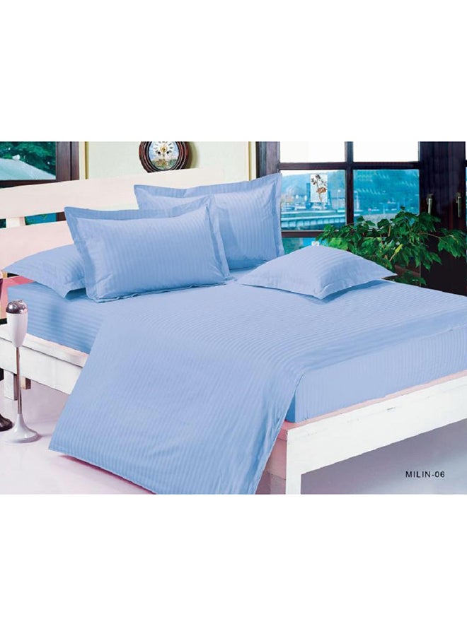 4-Piece Single Size Striped Zipper Closure Duvet Cover Set Cotton Blend Blue 160 x 200cm