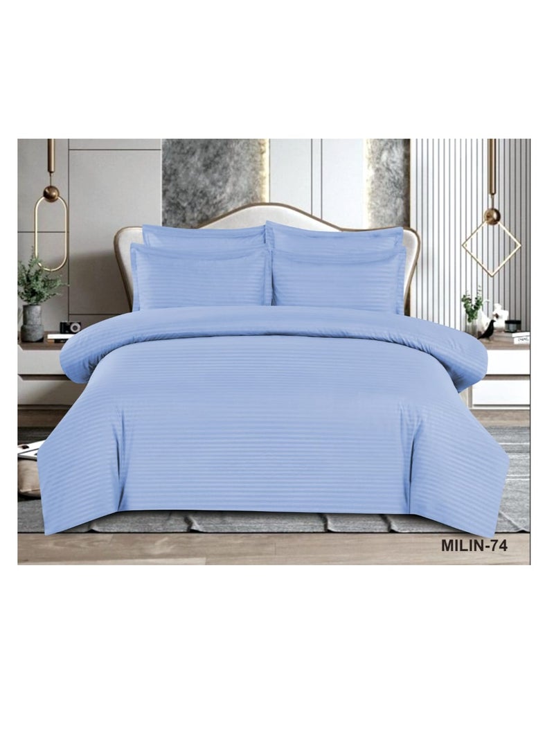 4-Piece Single Size Striped Zipper Closure Duvet Cover Set Cotton Blend Blue 160 x 200cm