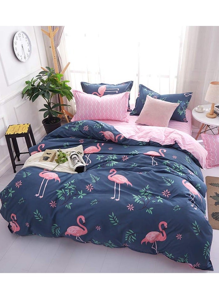 6-Piece Printed Combination King Size Duvet Cover Set  Includes 1xFitted Bedsheet 200x200+30cm, 1xDuvet Cover 220x240 cm, 2xPillowcase 55x80cm, 2xCushion Case 45x70cm Cotton