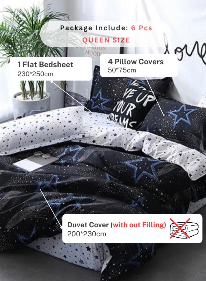 Star Pattern Duvet Cover Set Blue Print Bedding Set Reversible Style