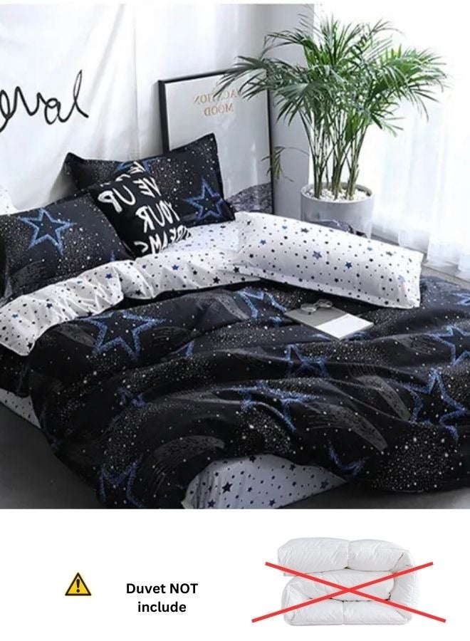 Star Pattern Duvet Cover Set Blue Print Bedding Set Reversible Style