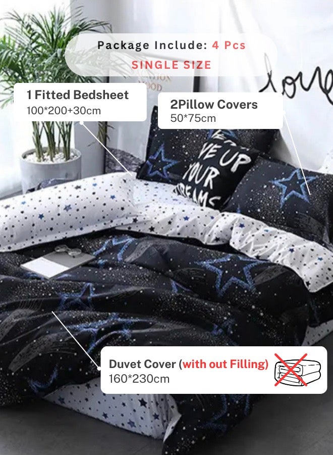 Star Pattern Duvet Cover Set Blue Print Bedding Set Reversible Style