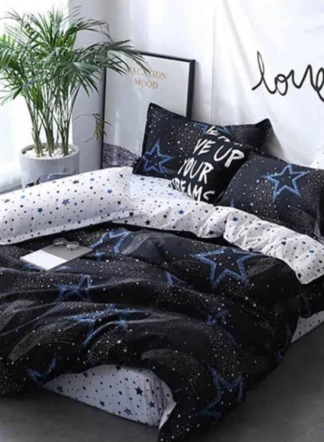 Star Pattern Duvet Cover Set Blue Print Bedding Set Reversible Style