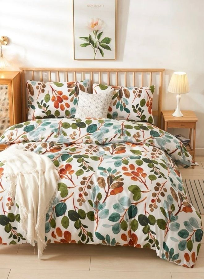 King Size Bedding Set Without Filler,Green Color Leaves Design