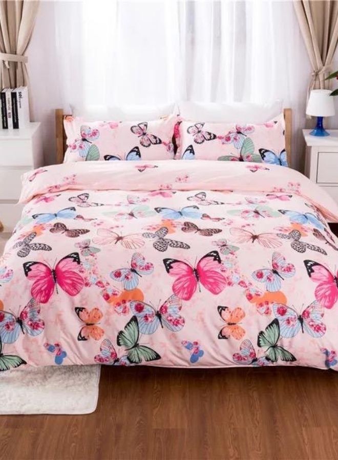 Single size 4-piece duvet cover set featuring a charming pink butterfly design.