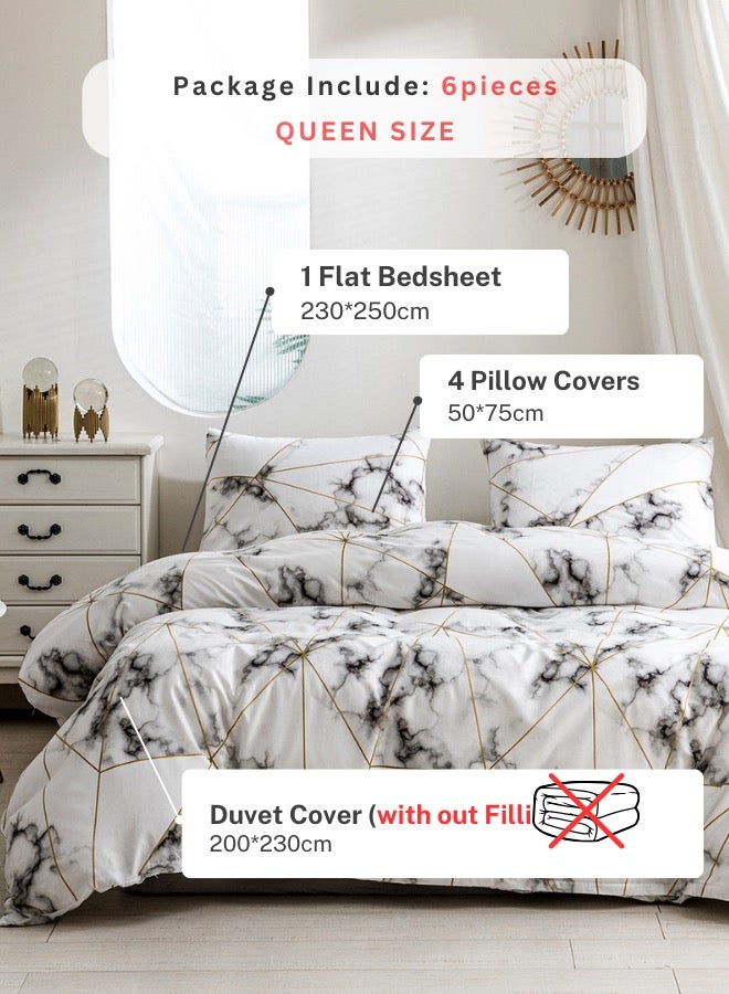 Bedding Set Without Filler Various Sizes (Comforter Cover Set) Marble Design White And Black