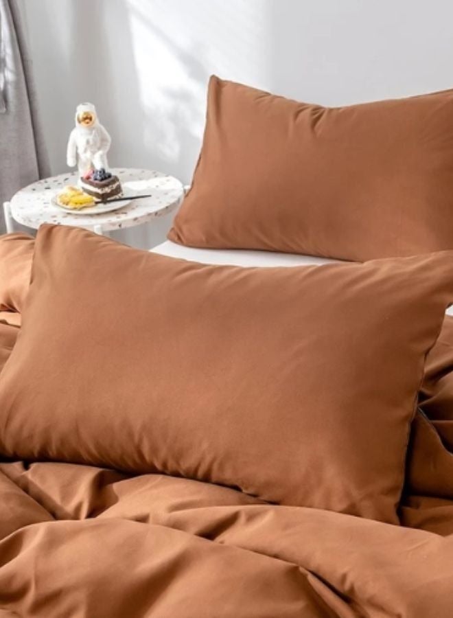 Single Size 4-Piece Premium Quality Bedding Set in Solid Gold Brown, No Filler Included.