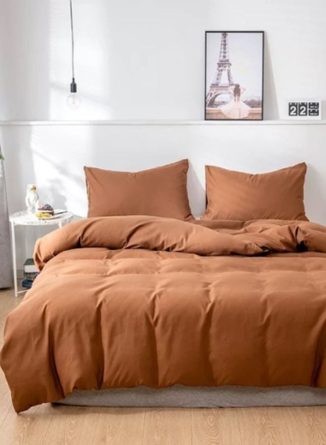 Single Size 4-Piece Premium Quality Bedding Set in Solid Gold Brown, No Filler Included.