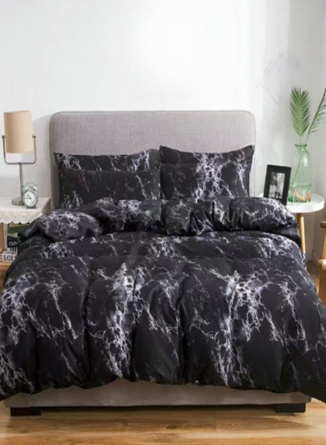 Single size 4 piece duvet cover set black marble design.