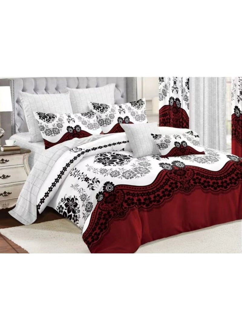 6-Piece King Size Duvet Cover And Fitted Bed Sheet Set With 4 Pieces Curtains Cotton Multicolour