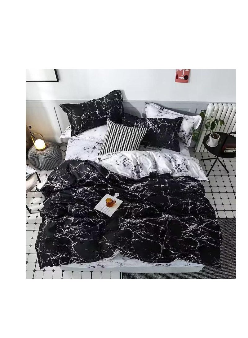 Duvets Bedding Set Single Luxury Bed Sheets for Children with fixed Quilt Soft cotton Comforter sets marble black