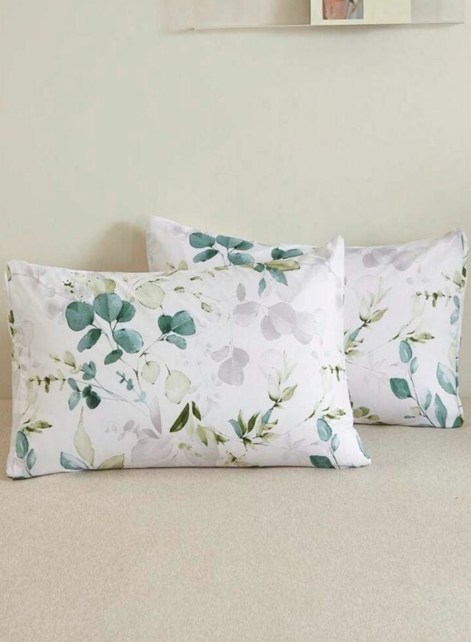 Single Size 4 Pieces Bedding Set, Green Leaves Design