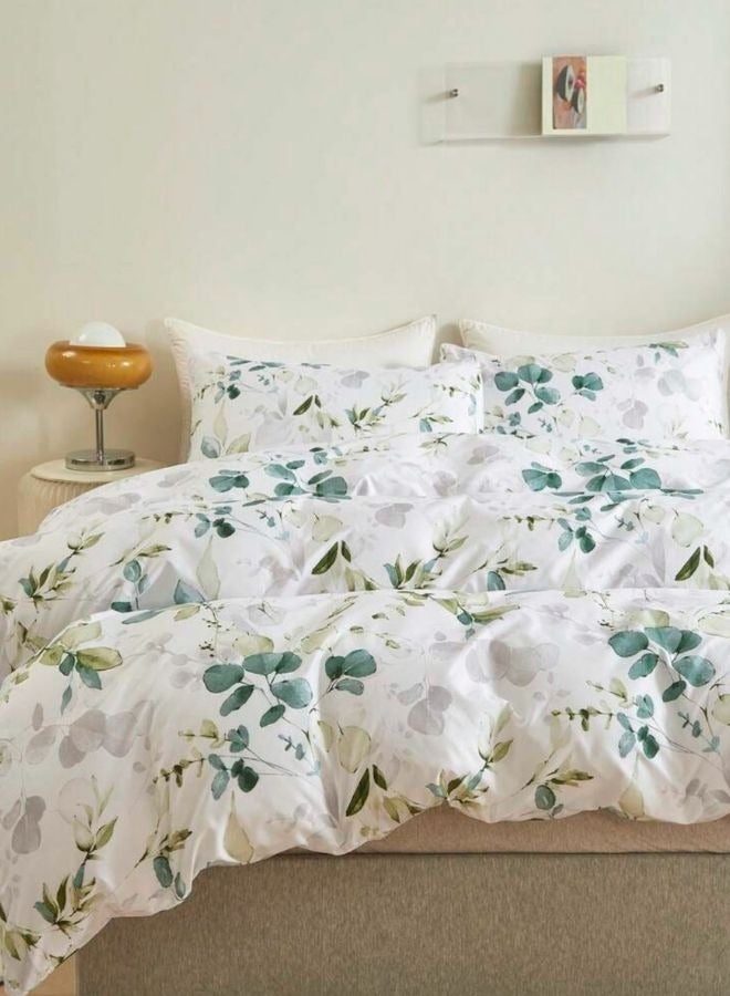 Single Size 4 Pieces Bedding Set, Green Leaves Design