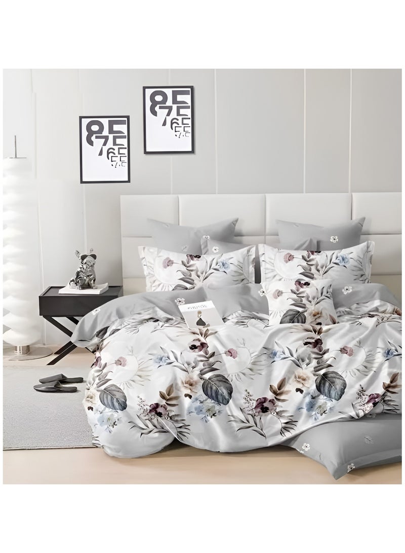 Duvet Cover Set 6 Pieces Cotton King Size Luxurious Bedding Set, Modern and Attractive Bedding Set with 1xFlat Sheet, 1xDuvet Cover, 4xPillow Cases