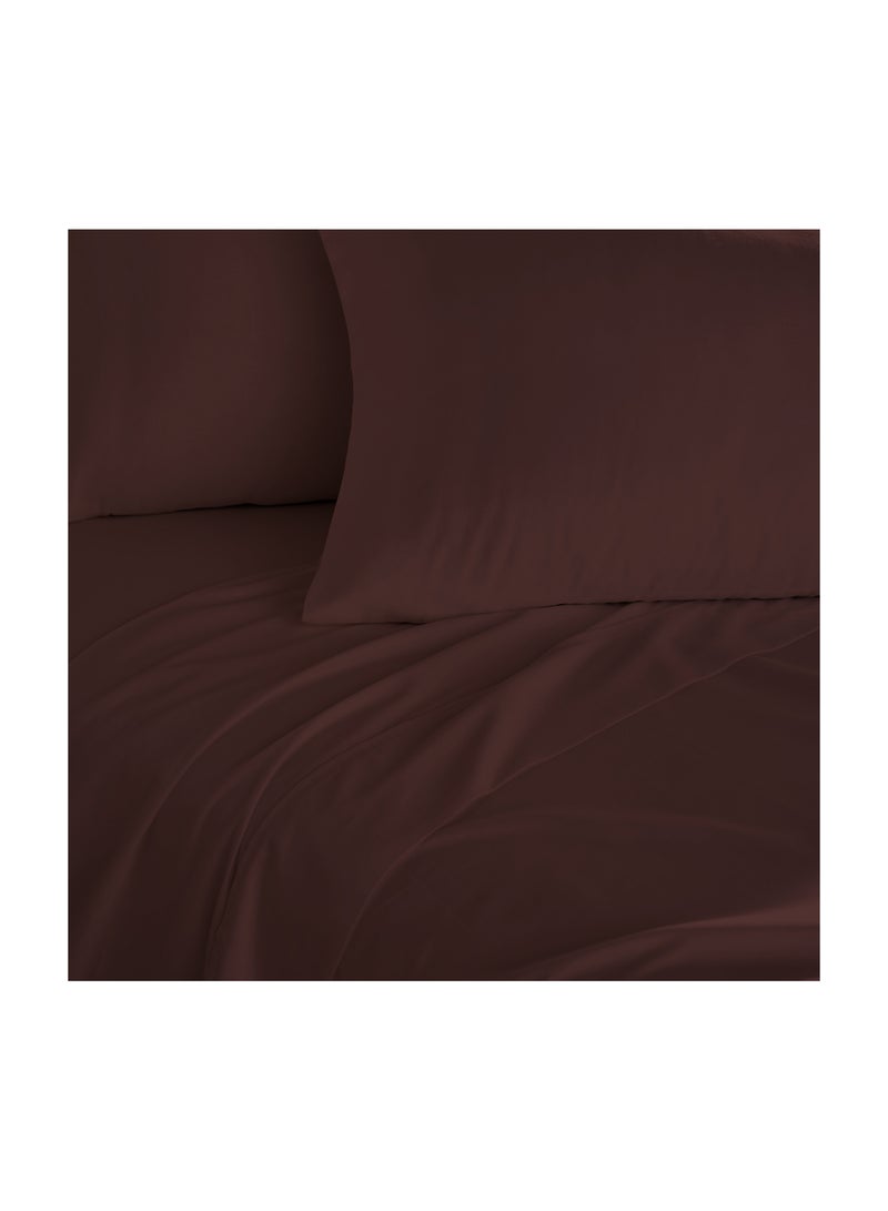 King Size Brown Soft Wrinkle Free Microfiber Bed Sheet Set with Pillow Covers