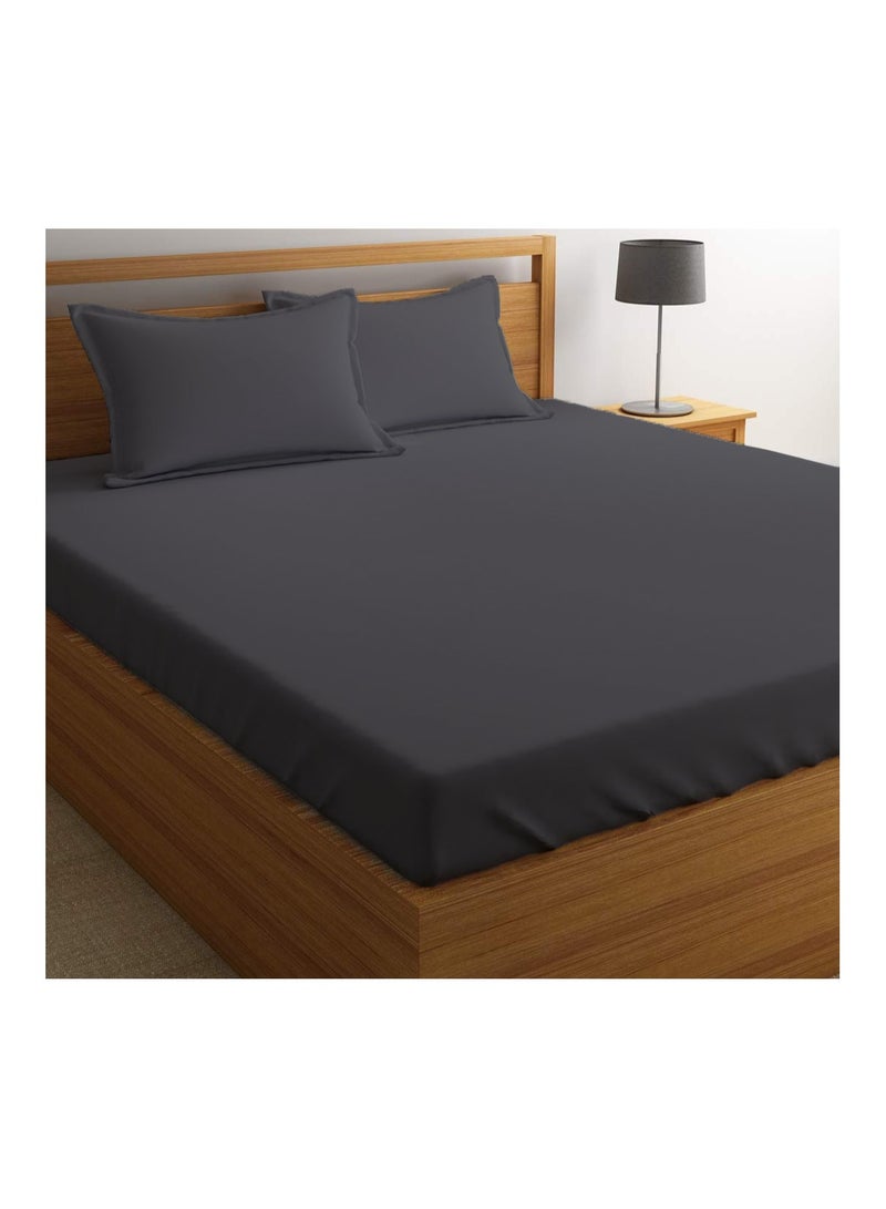 Twin Size Dark Gray Soft Wrinkle Free Microfiber 4 Piece Set Fitted Sheet Bed Sheet with Pillow Cover