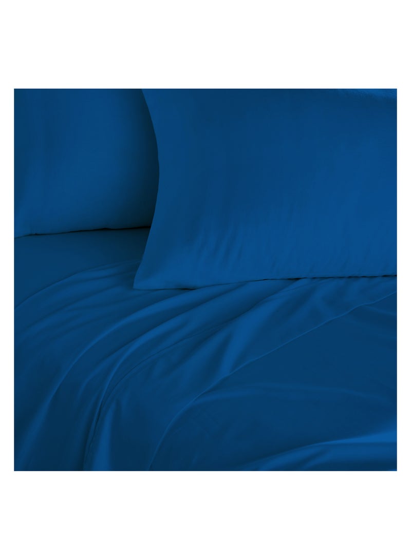 Twin Size Blue Soft Wrinkle Free Microfiber 4 Piece Set Fitted Sheet Bed Sheet with Pillow Cover
