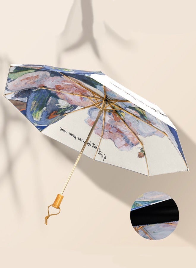 Ladies 3 Fold Floral Printing UPF 50+ UV Protection Umbrella Windproof Rainproof Travel Umbrella Multicolor