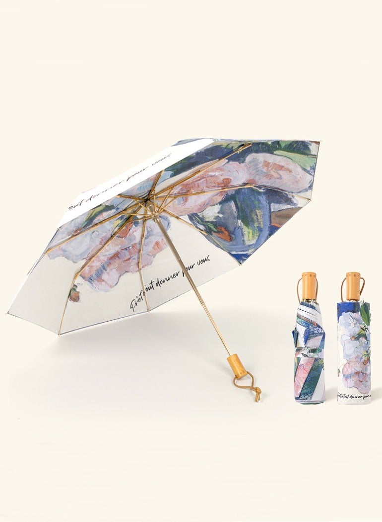 Ladies 3 Fold Floral Printing UPF 50+ UV Protection Umbrella Windproof Rainproof Travel Umbrella Multicolor