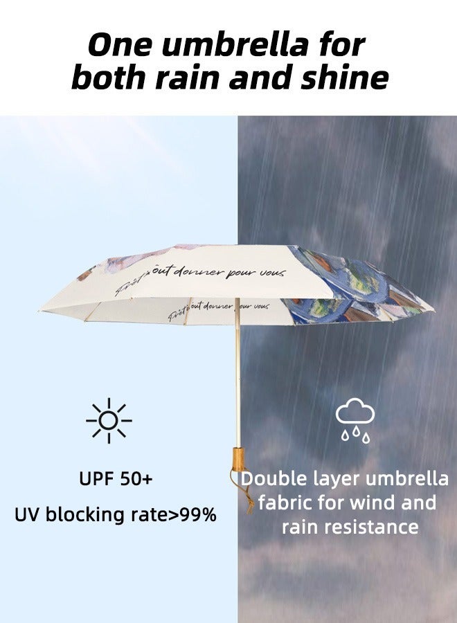 Ladies 3 Fold Floral Printing UPF 50+ UV Protection Umbrella Windproof Rainproof Travel Umbrella Multicolor