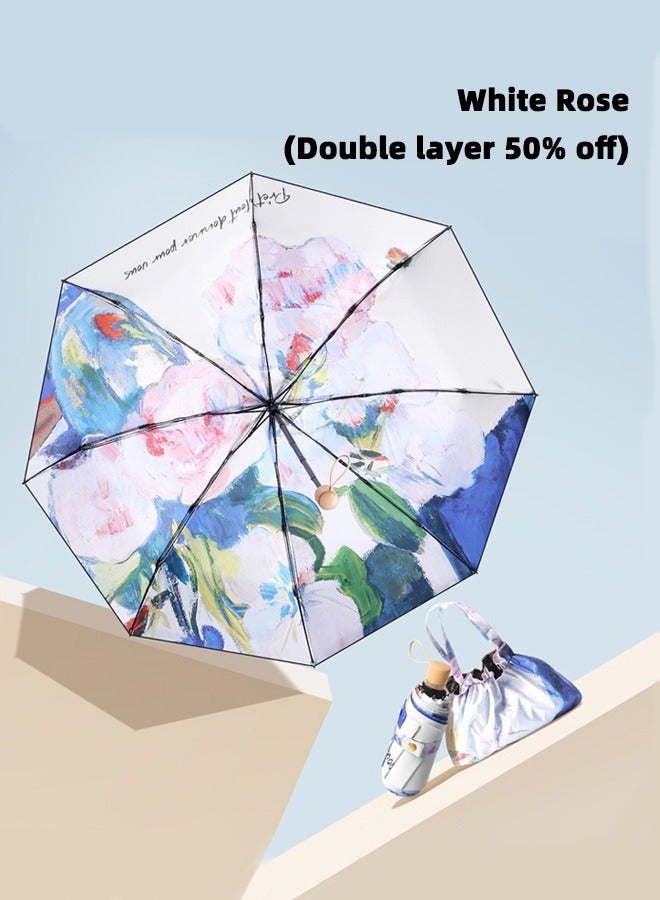 Ladies 3 Fold Floral Printing UPF 50+ UV Protection Umbrella Windproof Rainproof Travel Umbrella Multicolor