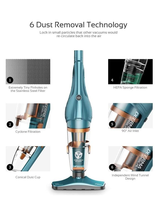 Portable Corded Upright and Mini Handheld Vacuum Cleaner, Stainless Steel Filter with Flexible 180° Rotation Swivel Steering Design Light weight 600 W DX900 green