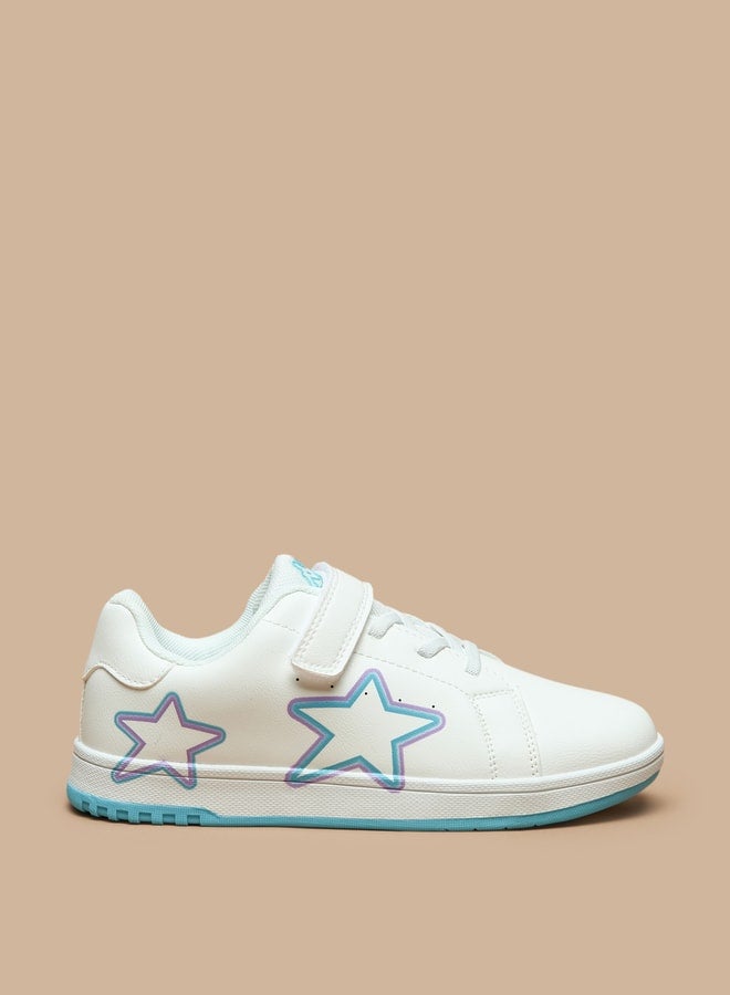 Girls' Star Print Sneakers with Hook and Loop Closure