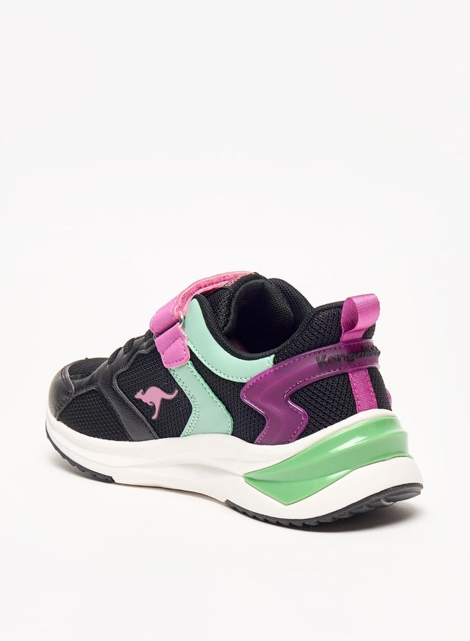 Girls' Colourblock Sports Shoes with Hook and Loop Closure