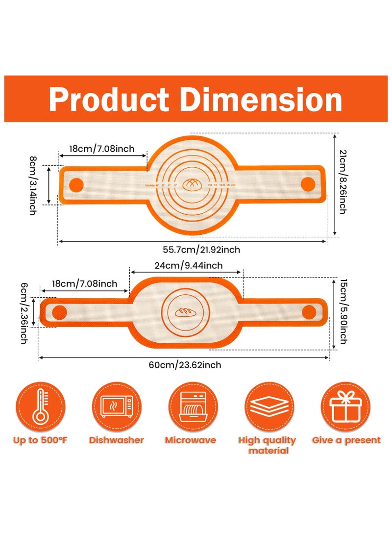 2PCS Silicone Bread Sling Oval and Round, Bread Silicone Baking Mat, Non-stick Sourdough Bread Silicone Mat, Reusable Oven Liner with Long Handle, Sourdough Bread Sling for Transfer Dough