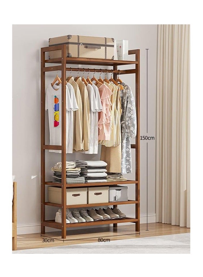 Clothes Rail Rack Heavy Duty Clothes Rack,Garment Rack with Hanging Rod and 4 Storage Shelves for Coats Bags Shoes Boots, Minimalism Coat Rack,Bamboo